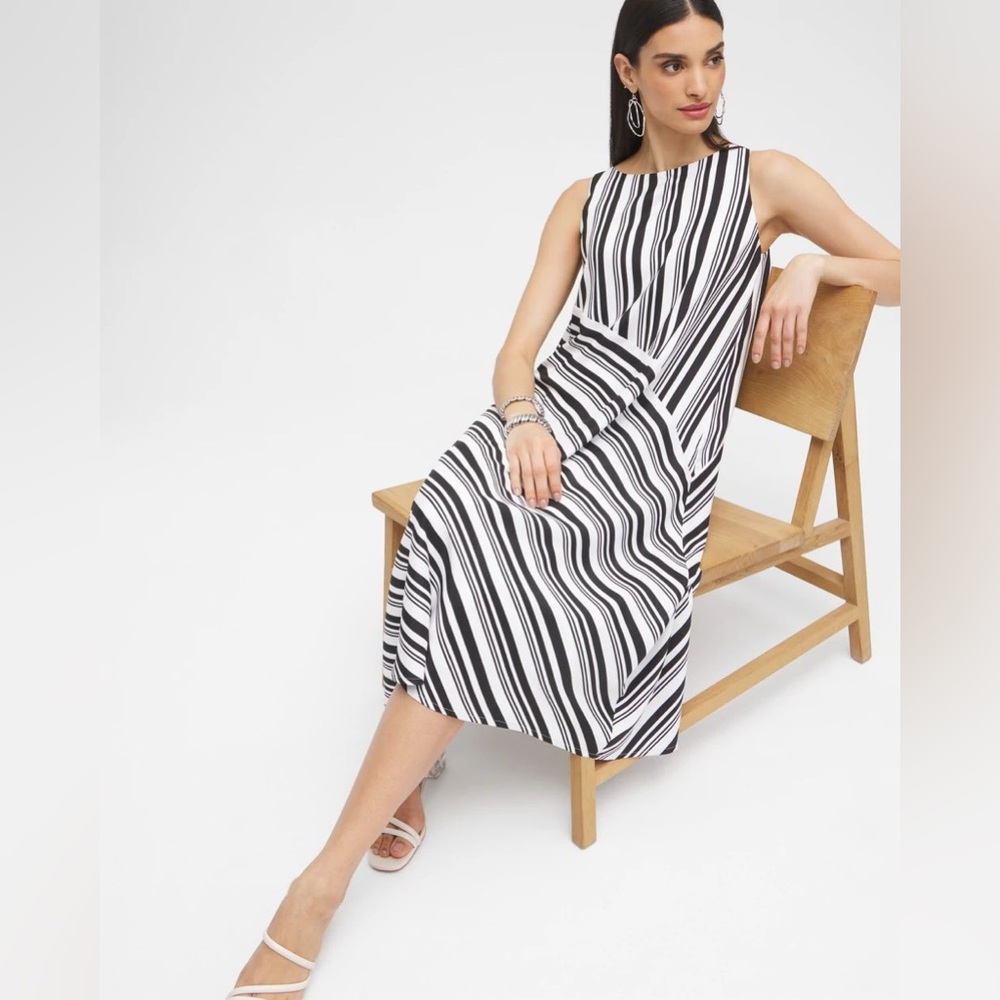 CHCO’S NWT 18 Black Label Asymmetrical Dress • Black Alabaster Striped Midi